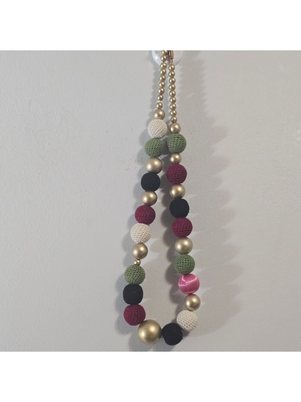 Gold Beaded Necklace with Multicolor Crochet Balls